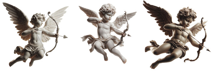 vintage romantic illustration of a cherub or cupid with bow and arrow isolated on a transparent background, generative ai	
