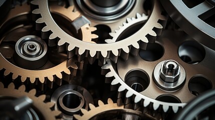 Photograph of a close-up view of gears interlocking and turning smoothly, symbolizing teamwork and collaboration