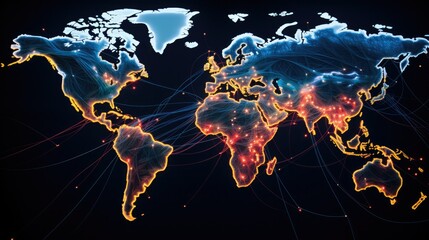 Photograph of a detailed map of the undersea cable network, showcasing the intricate web of cables connecting continents and data exchange hubs.