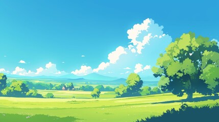 Obraz premium Serene Summer Landscape with Lush Green Fields