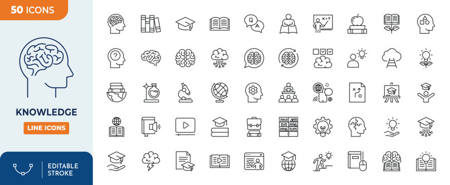 Knowledge icons set. Knowledge icons Pixel perfect. Editable stroke. Vector illustration	
