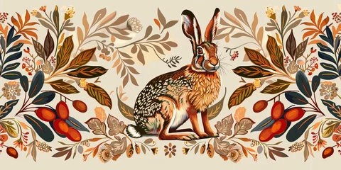 Rideaux  Desert hare on traditional oriental carpet. Artistic concept of wildlife.  © Resni AI