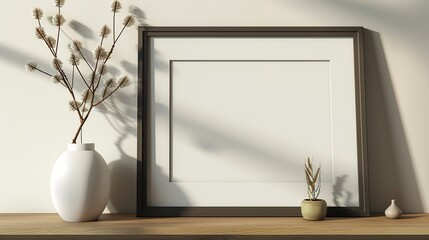 Minimalist Frame and Decor on Wooden Shelf