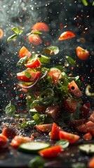 Food Ingredients in Action, Salad Marketing Concept, Closeup of Lettuce Spinach Tomatoes Carrots Veggies Vegetables, Healthy Culinary Recipe Commercial Backdrop, Nutritional Background Wallpaper