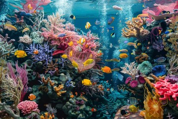 Exploring vibrant underwater realms teeming with colorful coral reefs and exotic fish