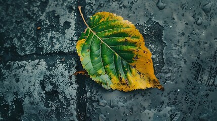 Fallen yellow green leaf is not the old nature