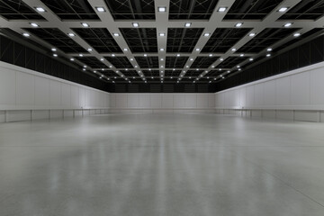 Empty hall exhibition centre.The backdrop for exhibition stands, booth,market,trade show.Conversation for activity,meeting.Arena for entertainment,event,sports.Indoor  for Factory,showroom.3d render.