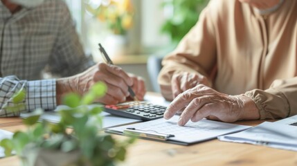 Fototapeta premium A middle aged couple talking with a planner about retirement plans.