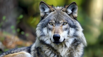 Fototapeta premium Grey Wolf looking at camera