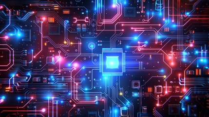 Fototapeta premium Electronic Circuit with Neon Light Effect 