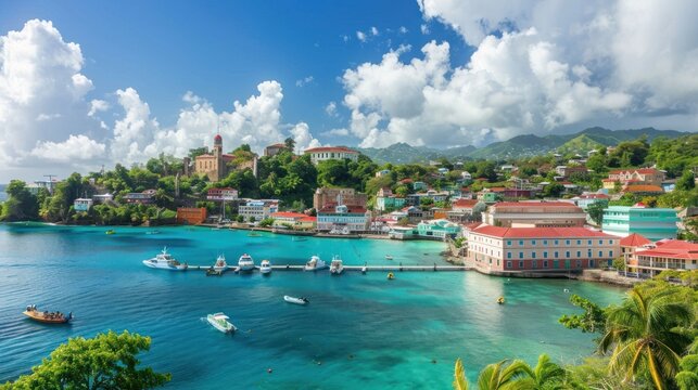 View of Saint George's harbor, capital of Grenada island AI generated