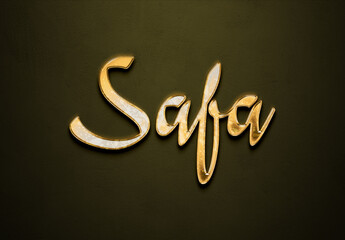 Old gold text effect of name Safa with 3D glossy style Mockup.