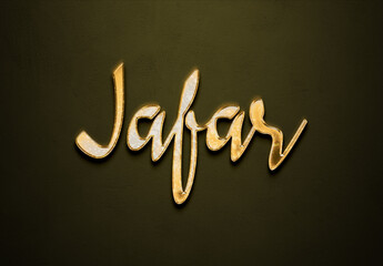 Old gold text effect of name Jafar with 3D glossy style Mockup.