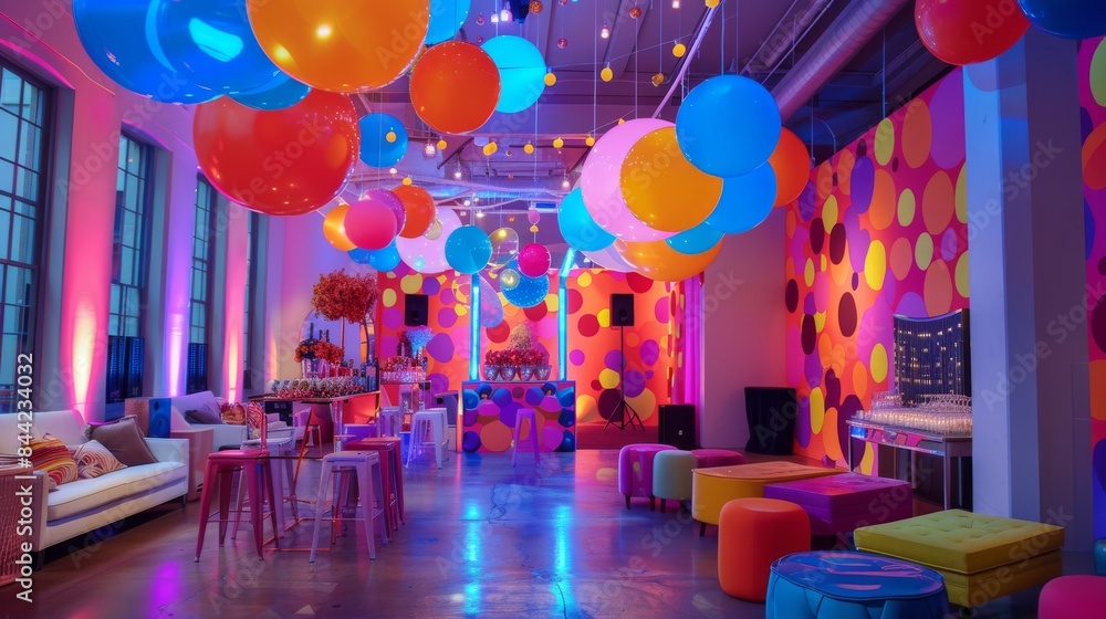 Poster playful abstract color scheme injecting a sense of fun and excitement into the party