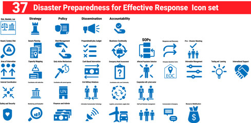 a set of 37 icons of disaster preparedness for effective response