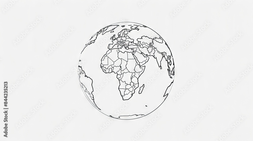 Poster simple line drawing of a globe, representing the interconnectedness of the world.
