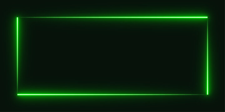 neon rectangle green sign vector background for illustration design. Shining square line graphic. Element of glowing flourescent lamp object shape for advertisement