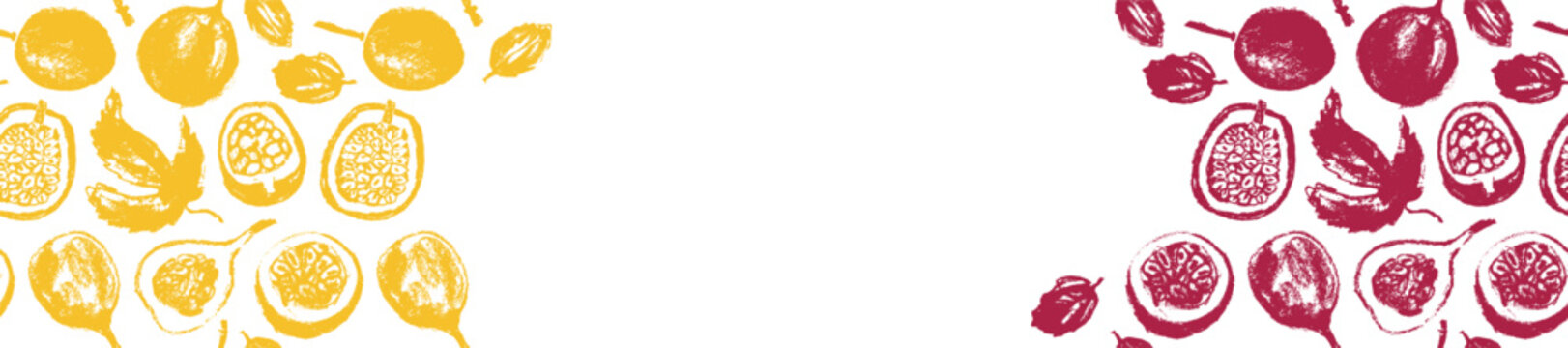 Passion fruit seamless pattern. Vector passion fruit background. Tropical banner template with hand drawn granadilla pattern. Exotic fruits.