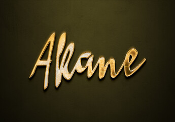 Old gold text effect of name Akane with 3D glossy style Mockup.
