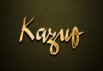 Old gold text effect of name Kazuo with 3D glossy style Mockup.