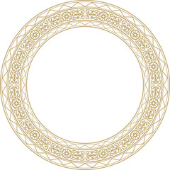Vector gold round Yakut ornament. Endless circle, border, frame of the northern peoples of the Far East.