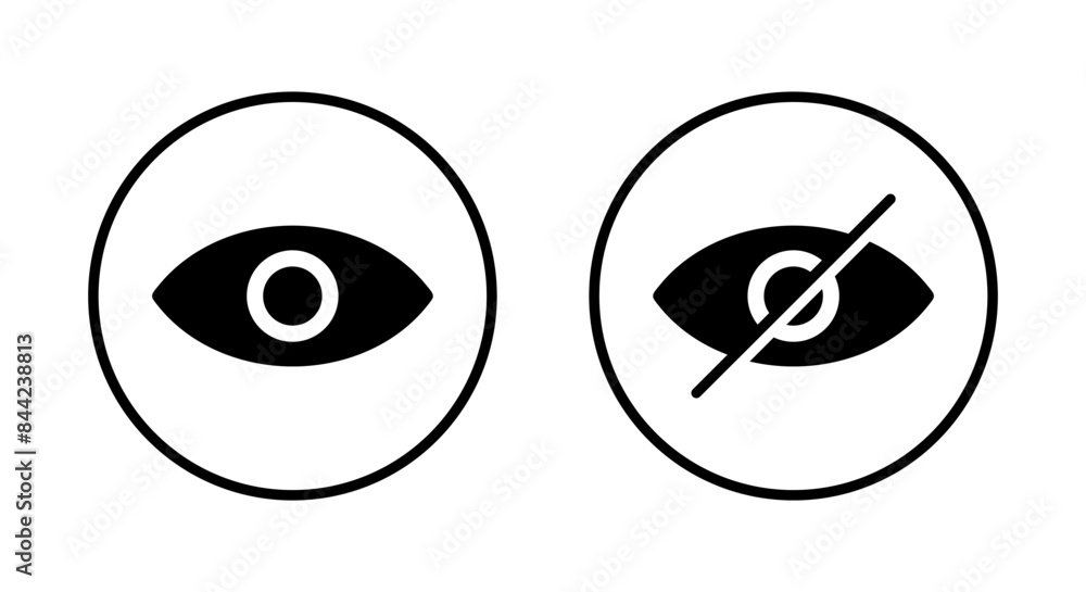 Poster eye and sensitive content icon on circle line. visible and invisible sign symbol