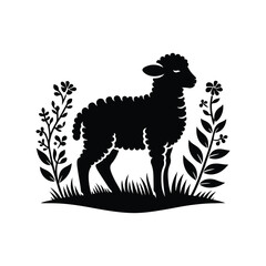 Lamb Animal black silhouette vector with white color background