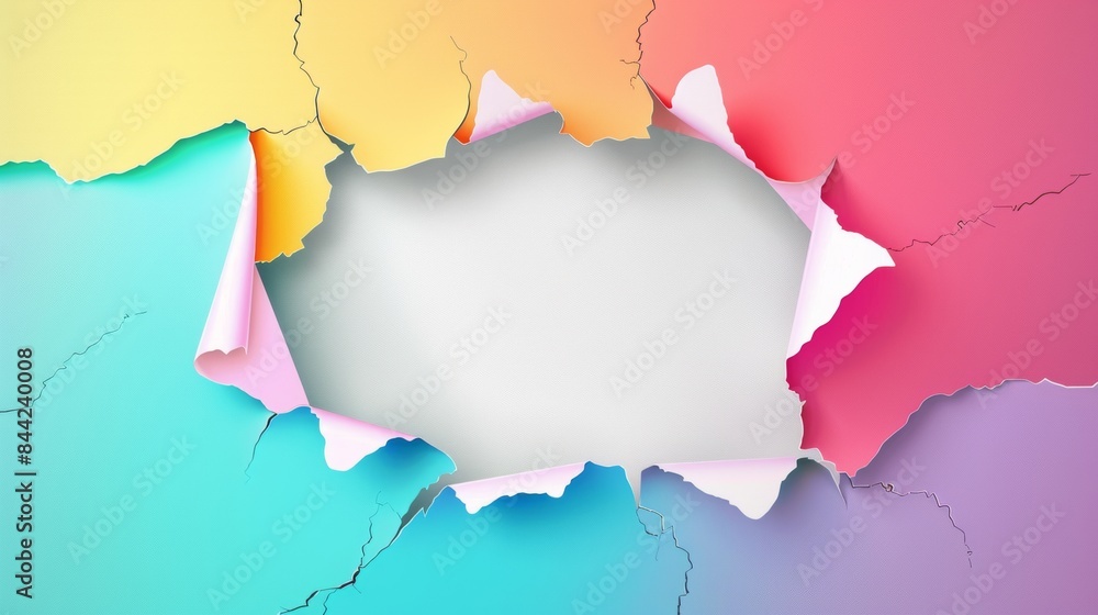 Poster abstract background with white paper torn in the middle and colored edges