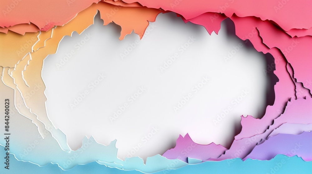 Poster abstract background with white paper torn in the middle and colored edges