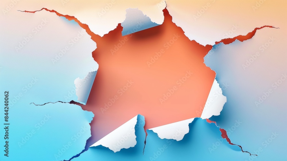 Poster abstract background with white paper torn in the middle and colored edges