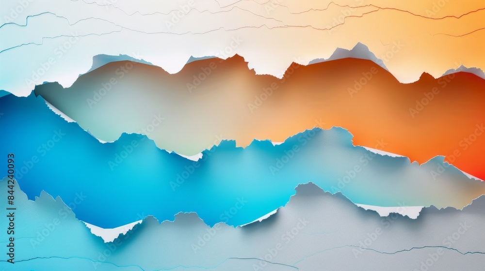 Poster abstract background with white paper torn in the middle and colored edges