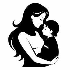 Mother and Baby Logo Design vector art silhouette on a white background