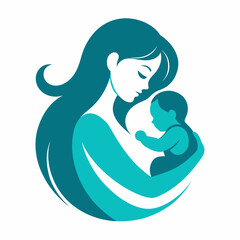 Mother and Baby Logo Design vector art silhouette on a white background