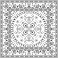 Vector black monochrome classic Greek square outline ornament. Rectangle of Ancient Greece and Roman Empire. Byzantine painting of walls, floors and ceilings. Decoration of European palaces