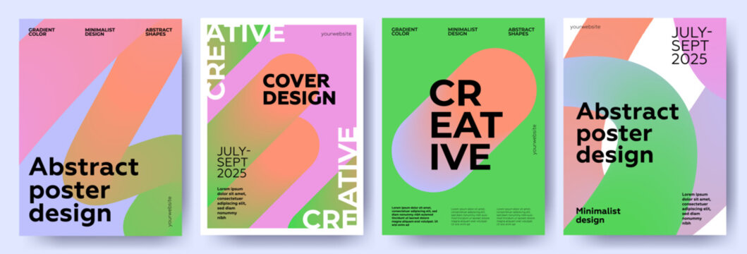 Creative covers or posters concept in modern minimal style for corporate identity, branding, social media advertising, promo. Minimalist cover design template with dynamic fluid gradient lines