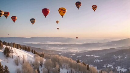 hot air balloon in the mountains