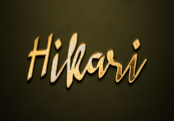 Old gold text effect of name Hikari with 3D glossy style Mockup.