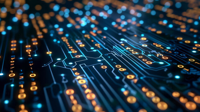A binary code flowing through a circuit board
