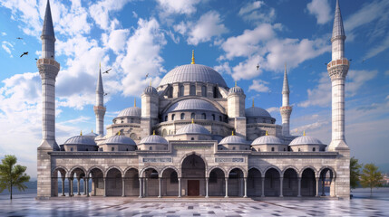 Fototapeta premium A large, white building with a blue dome and a large archway