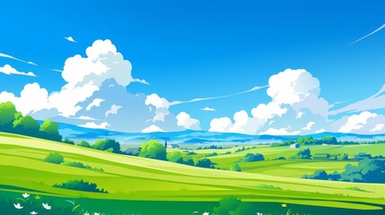 Obraz premium Green Hills Under a Blue Sky