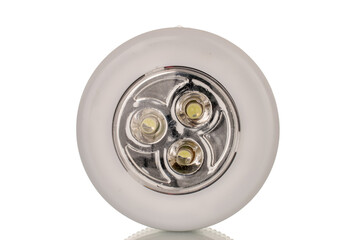 One battery operated lantern, macro, isolated on white background.