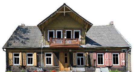 Abandoned  old wooden village house shed isolated
