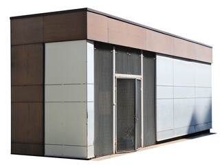 Steel sheet waste shed locked with padlock  isolated