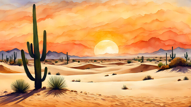 desert watercolor Generative AI
