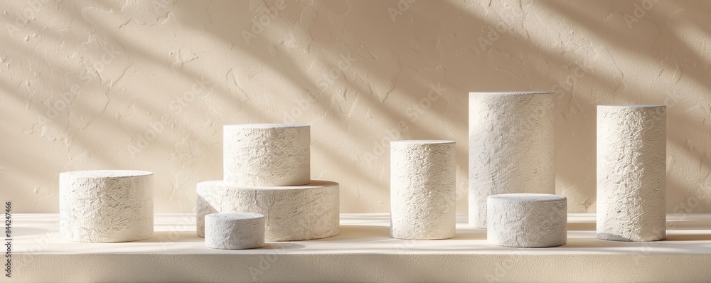Poster a row of white ceramic vases are stacked on top of each other