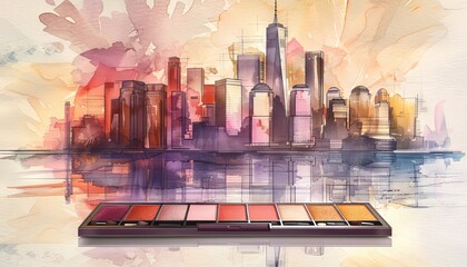 A city skyline is reflected in the water