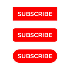 Red subscribe button icon set in flat style. Video channel subscription concept
