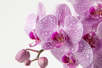 Obraz premium A close-up shot of a single potted orchid, focusing on the intricate details of its blooms and foliage