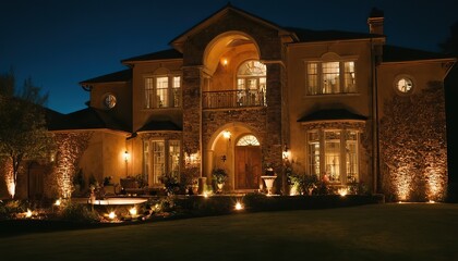 Obraz premium Illuminated luxury modern house at night