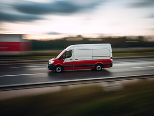 A white delivery van parked in a dimly lit room.